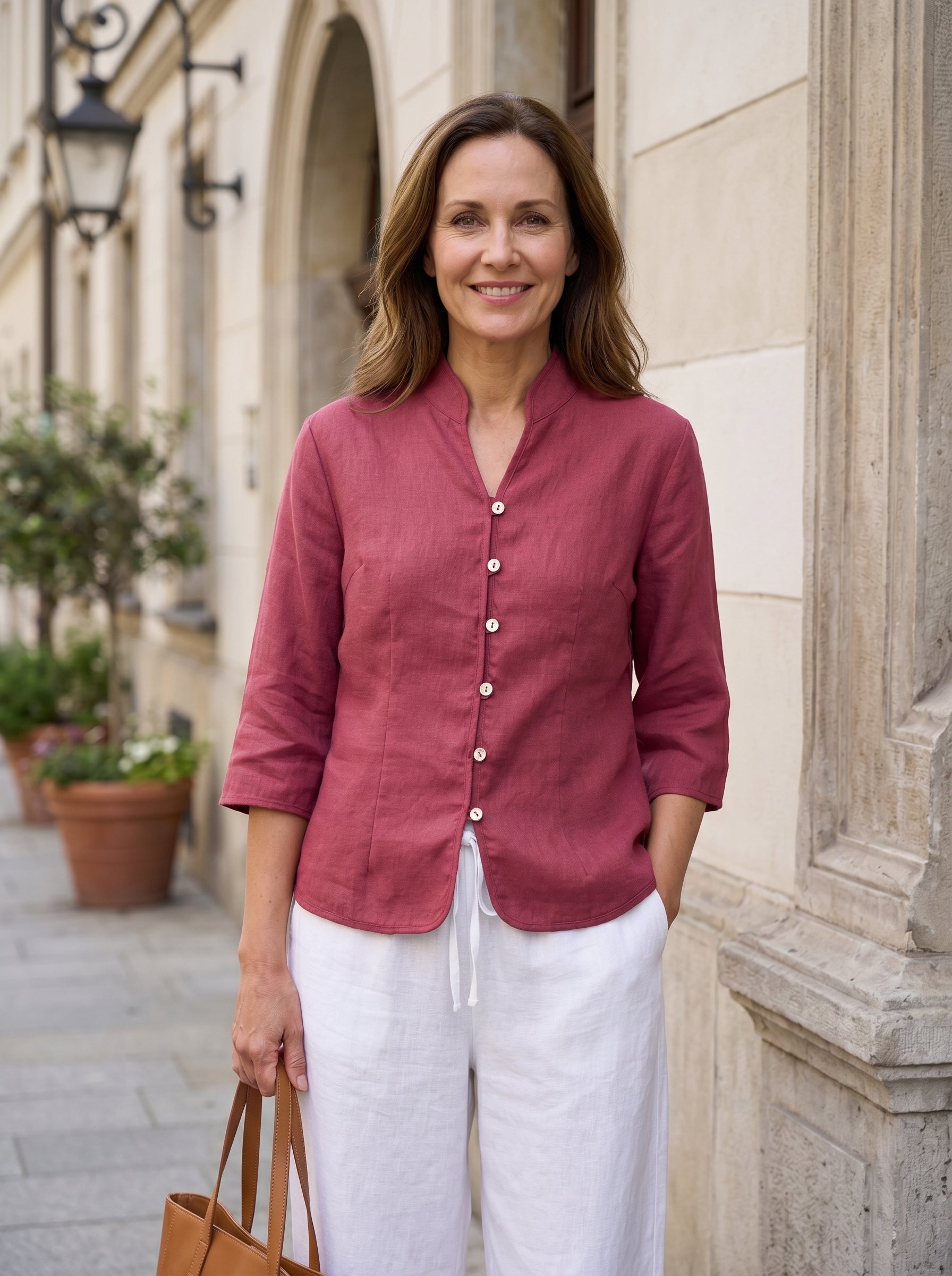 100% Linen Hand Button Fitted Jacket AMELIA