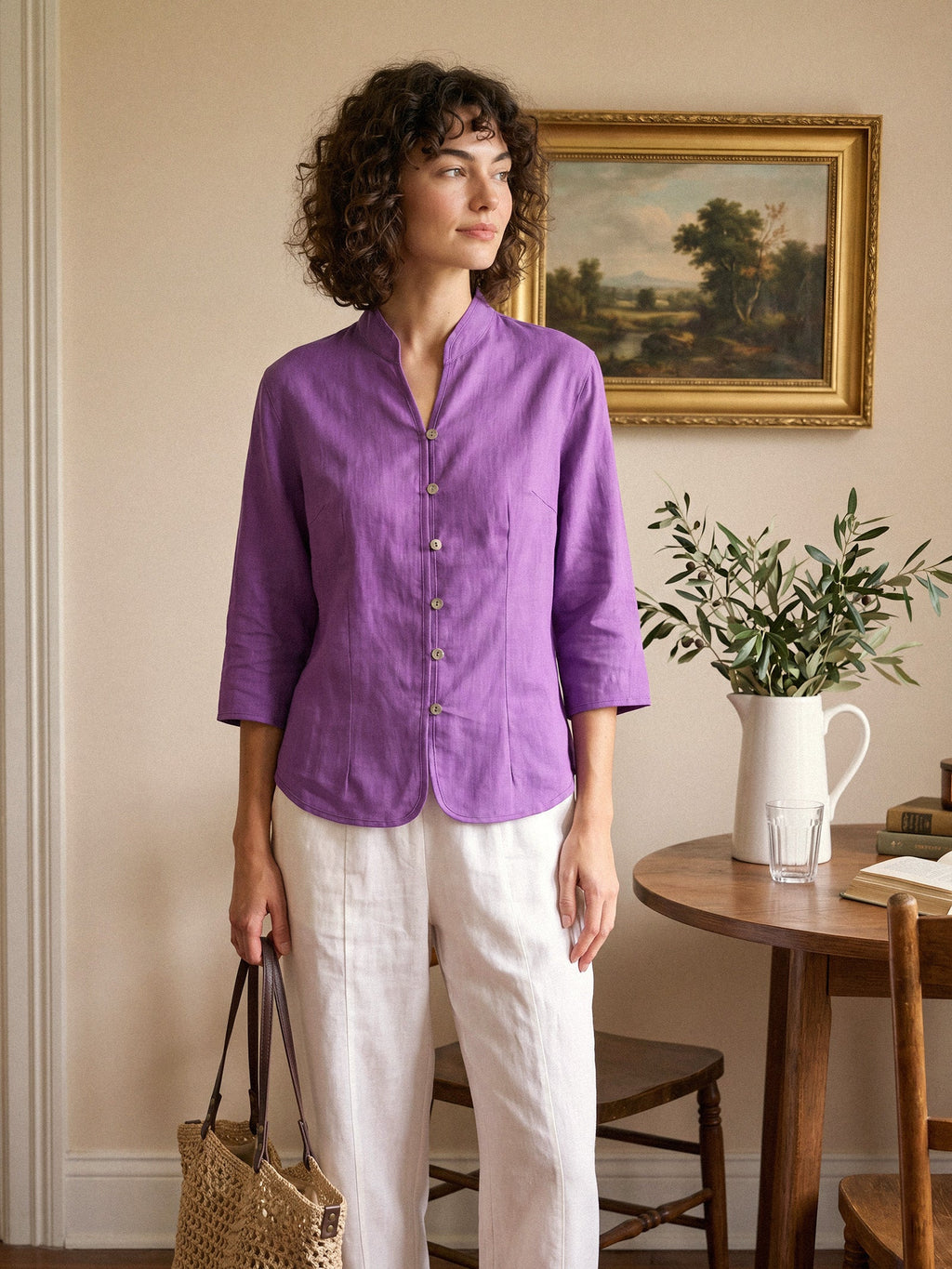 100% Linen Hand Button Fitted Jacket AMELIA