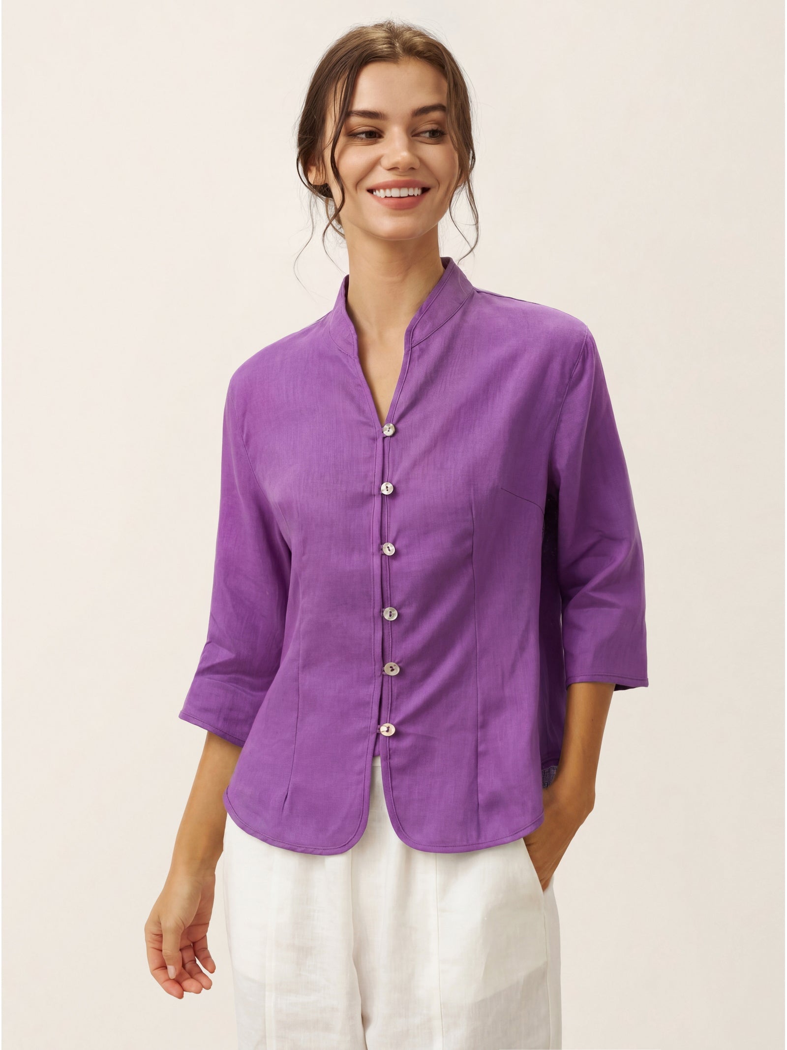 100% Linen Hand Button Fitted Jacket AMELIA
