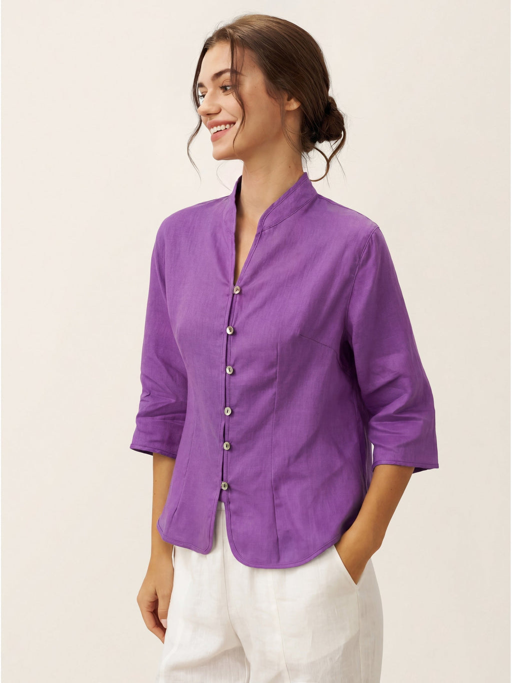 100% Linen Hand Button Fitted Jacket AMELIA