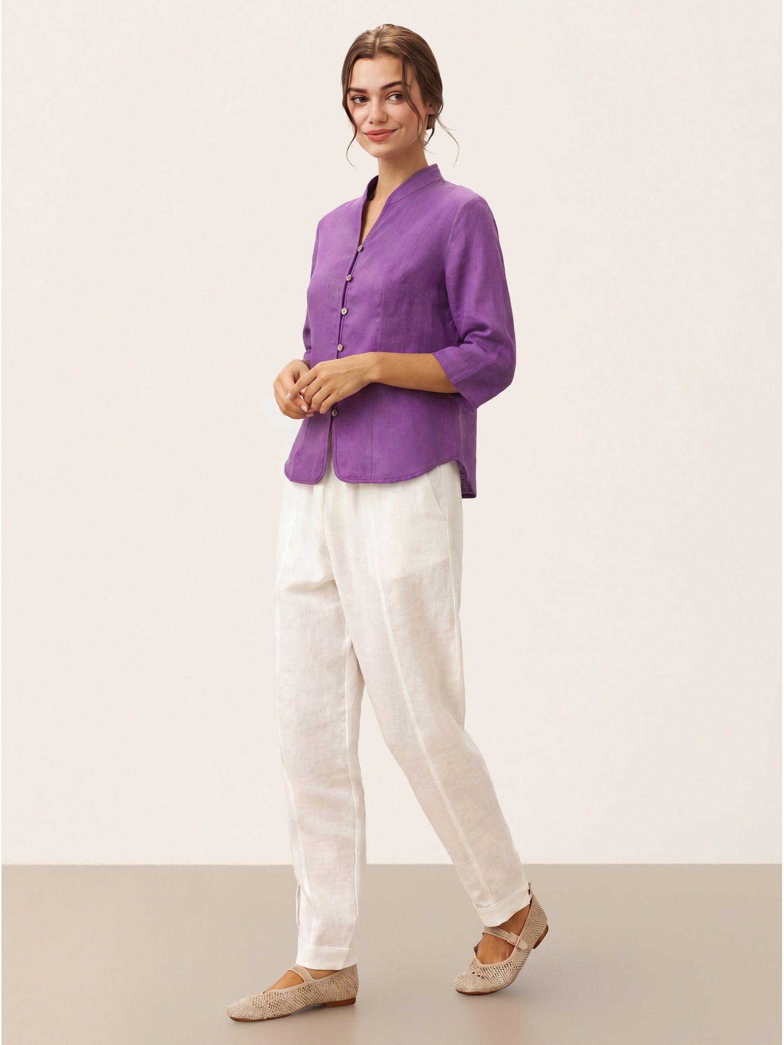 100% Linen Hand Button Fitted Jacket AMELIA