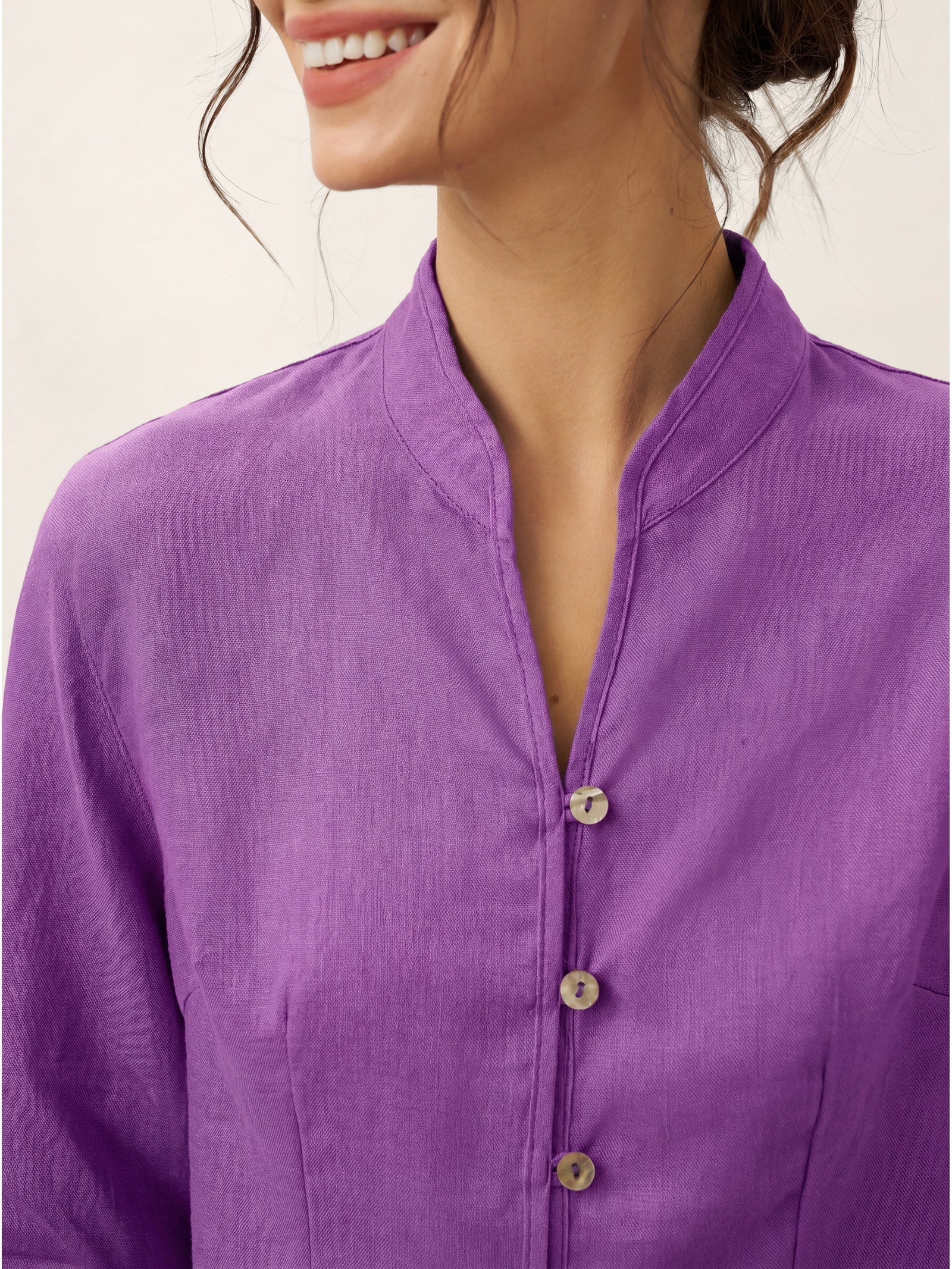 100% Linen Hand Button Fitted Jacket AMELIA