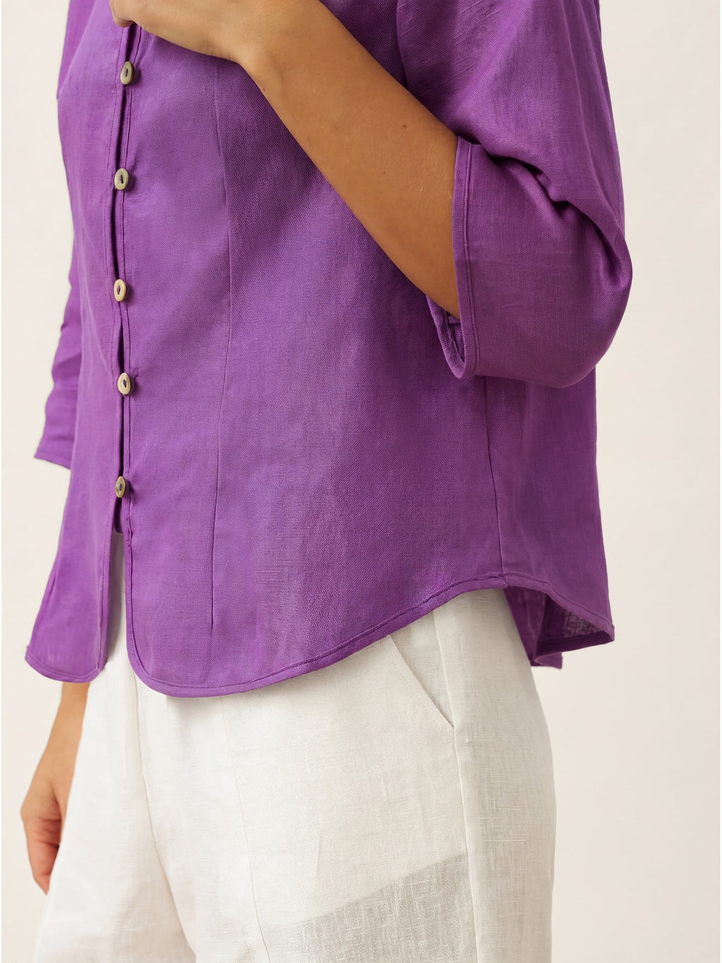 100% Linen Hand Button Fitted Jacket AMELIA