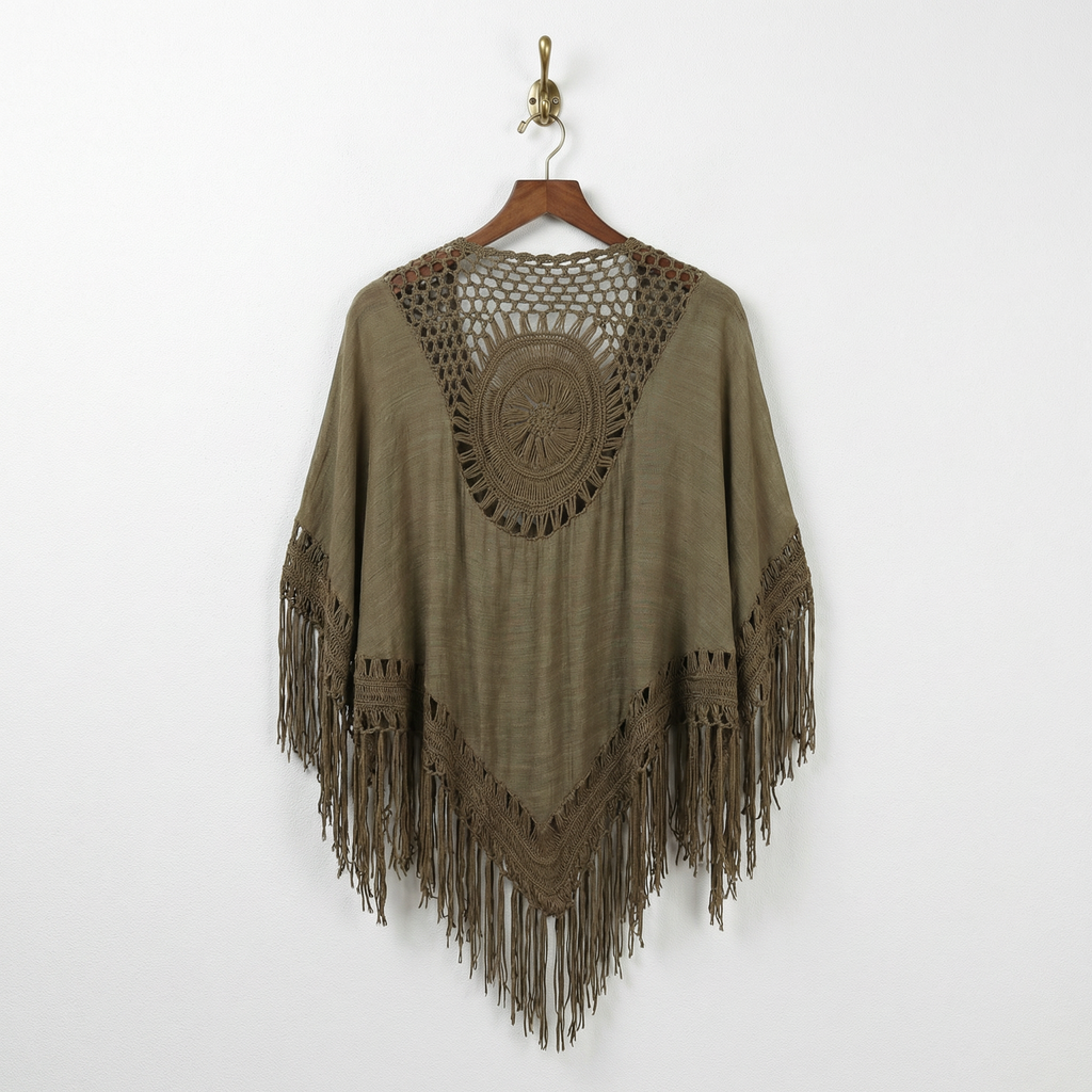 Crochet Back Tasseled Kimono | Bohemian Theme Cardigan Beachwear Cover-up