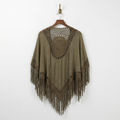 Crochet Back Tasseled Kimono | Bohemian Theme Cardigan Beachwear Cover-up